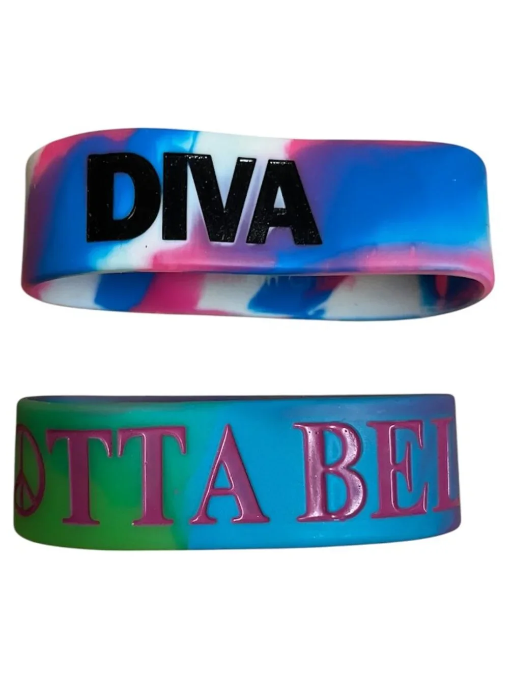 Vintage Y2K Diva & Gotta Believe Tie Dye Inspirational Gel Wristbands